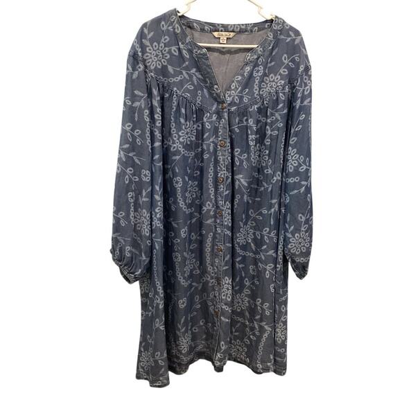 The Pioneer Woman Women Denim Peasant Shirt Dress Plus Size 3X Blue Boho Country - Picture 1 of 9